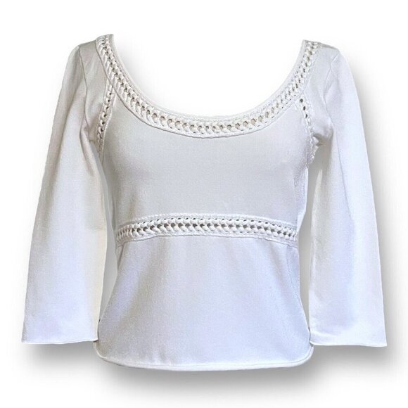 Roberto Cavalli Womens Top Sz Medium White Knit Low Back Cropped Blouse Italy - Picture 1 of 8